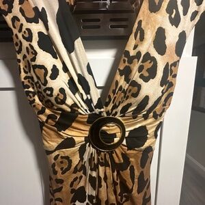 Cache Cheetah Print Buckle Dress Size 6 - FULLY LINED SLIP & BUILT IN BRA PADS